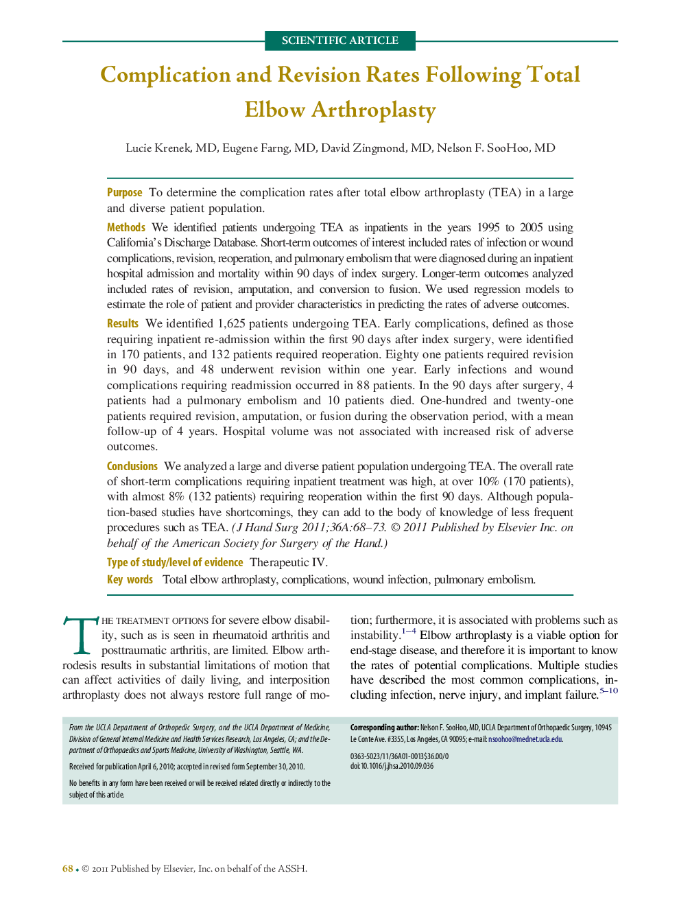 Complication and Revision Rates Following Total Elbow Arthroplasty 