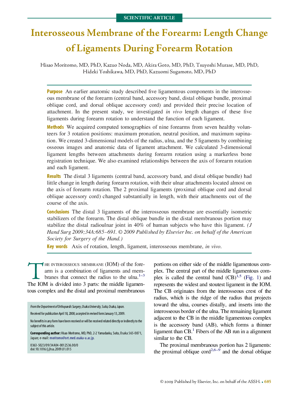 Interosseous Membrane of the Forearm: Length Change of Ligaments During Forearm Rotation 