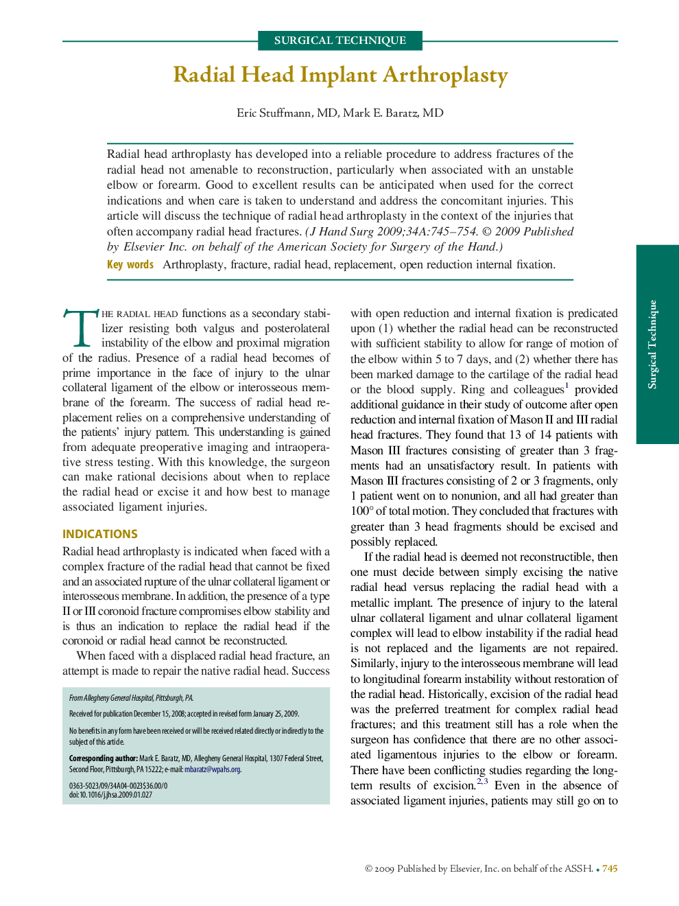 Radial Head Implant Arthroplasty 