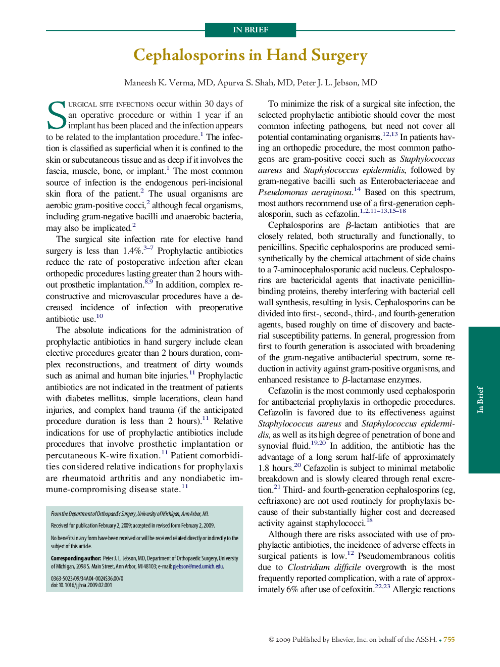 Cephalosporins in Hand Surgery