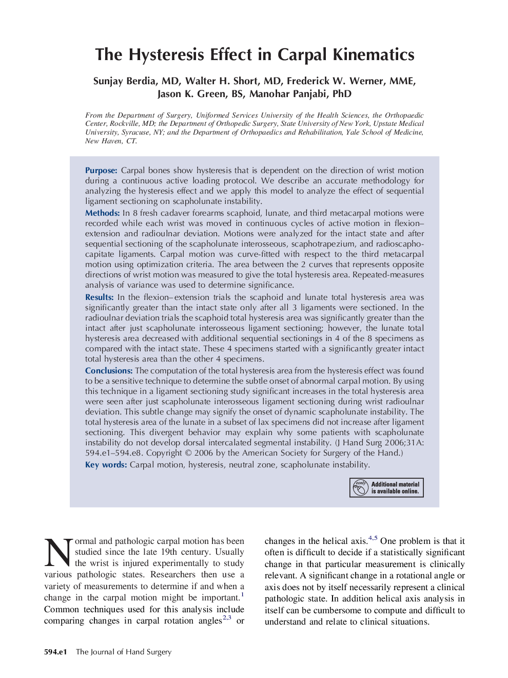 The Hysteresis Effect in Carpal Kinematics