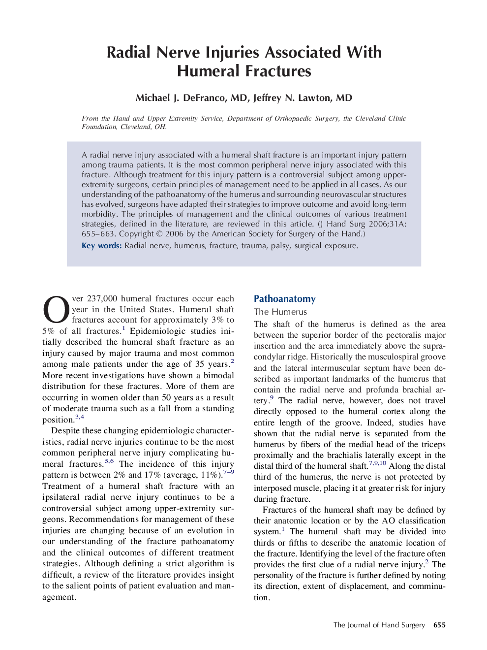 Radial Nerve Injuries Associated With Humeral Fractures 