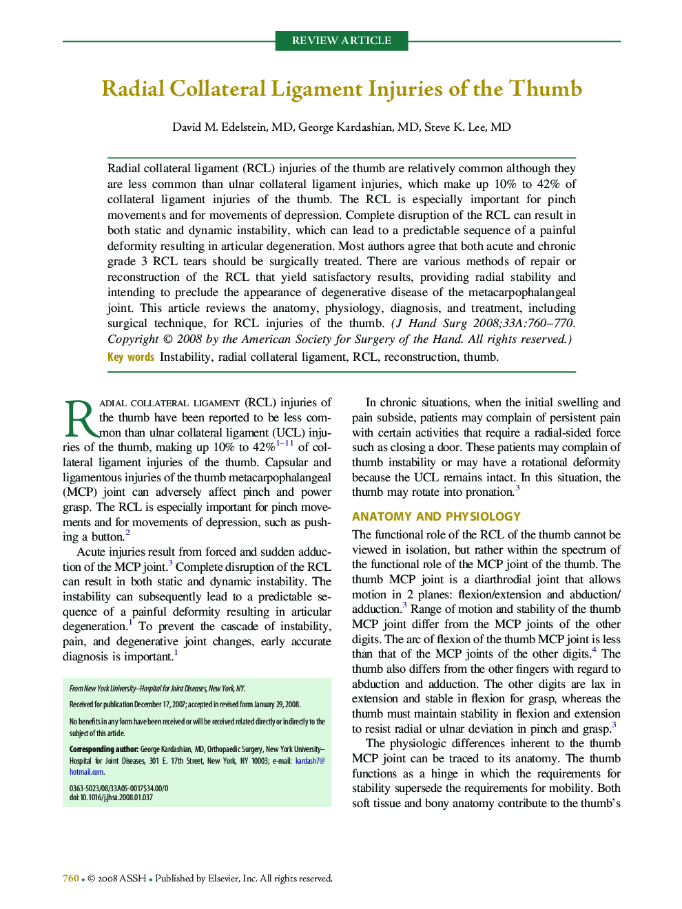 Radial Collateral Ligament Injuries of the Thumb 