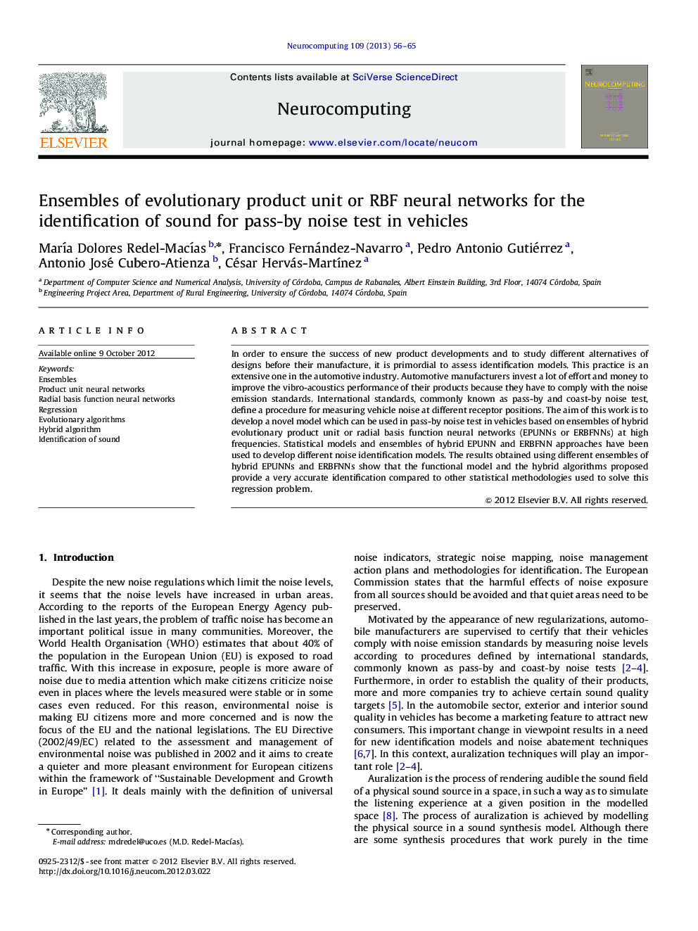 Ensembles of evolutionary product unit or RBF neural networks for the identification of sound for pass-by noise test in vehicles