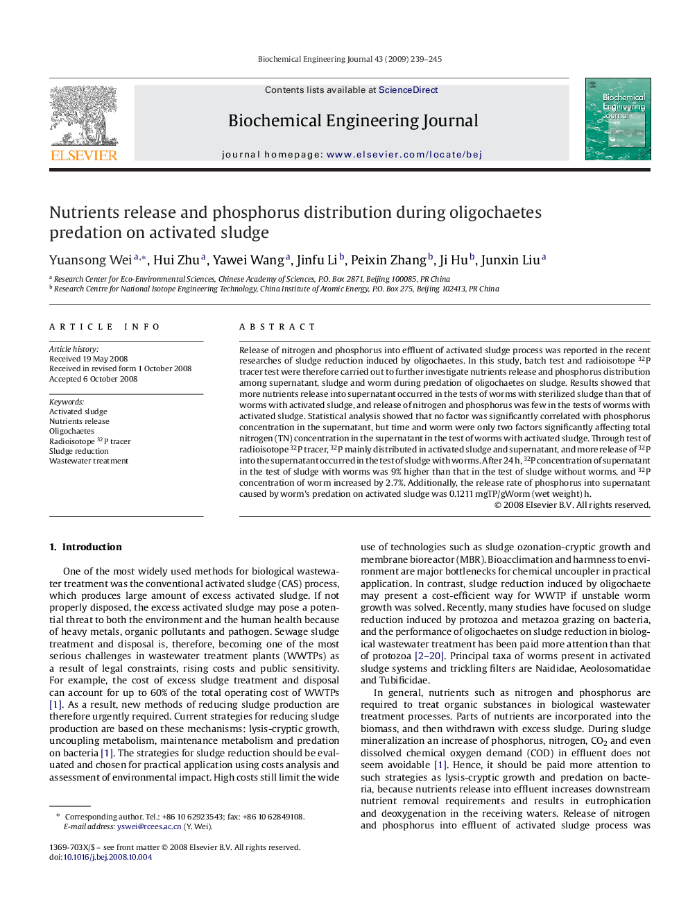 Nutrients release and phosphorus distribution during oligochaetes predation on activated sludge