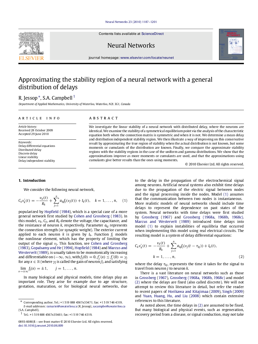 Approximating the stability region of a neural network with a general distribution of delays