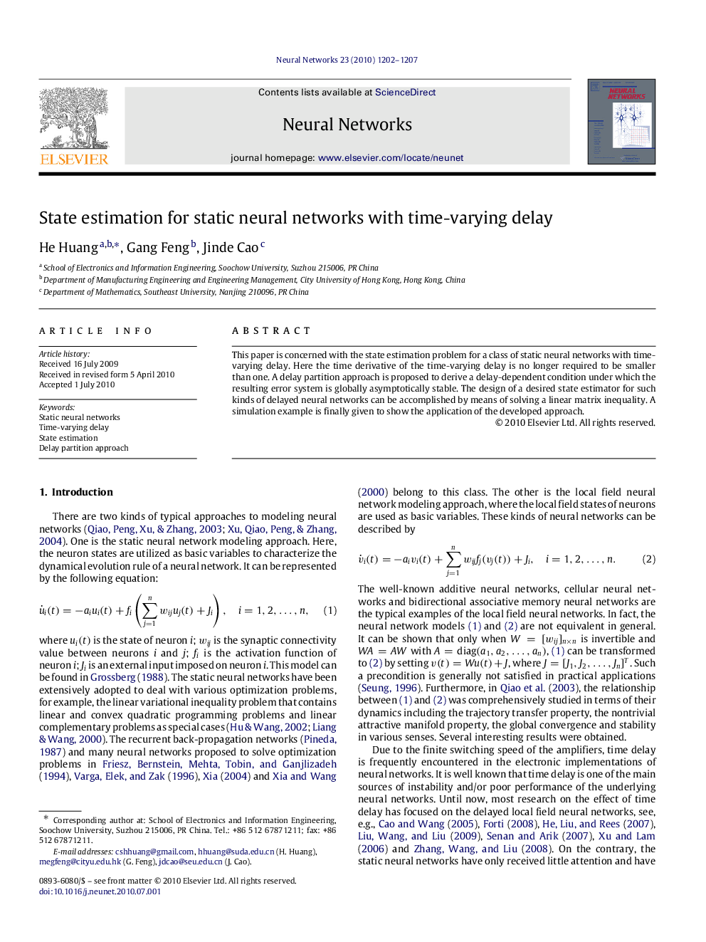 State estimation for static neural networks with time-varying delay