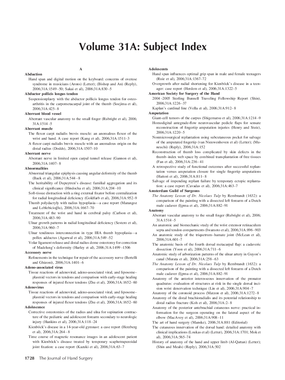 Volume 31A: Subject Index