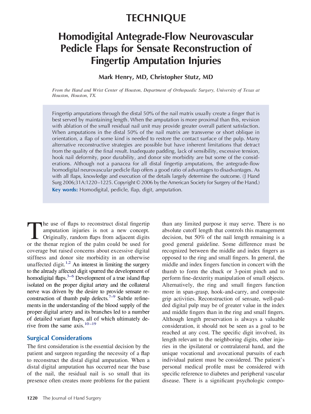 Homodigital Antegrade-Flow Neurovascular Pedicle Flaps for Sensate Reconstruction of Fingertip Amputation Injuries 