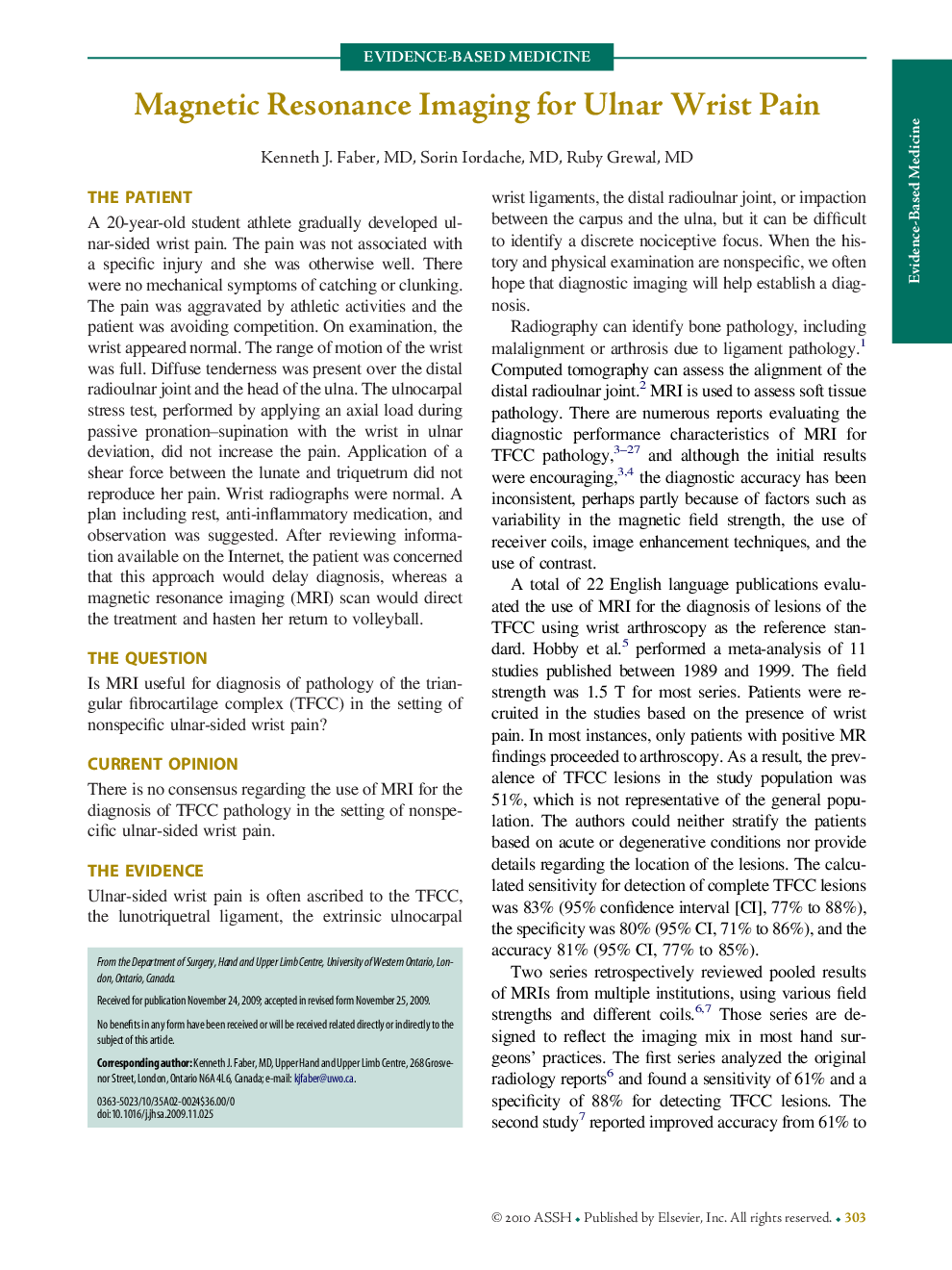 Magnetic Resonance Imaging for Ulnar Wrist Pain