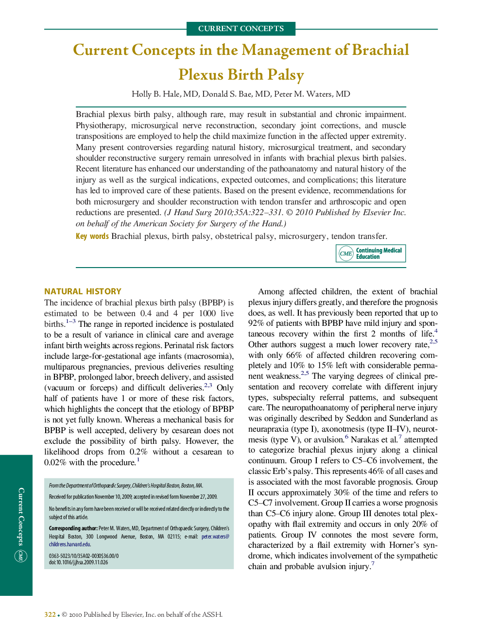 Current Concepts in the Management of Brachial Plexus Birth Palsy 