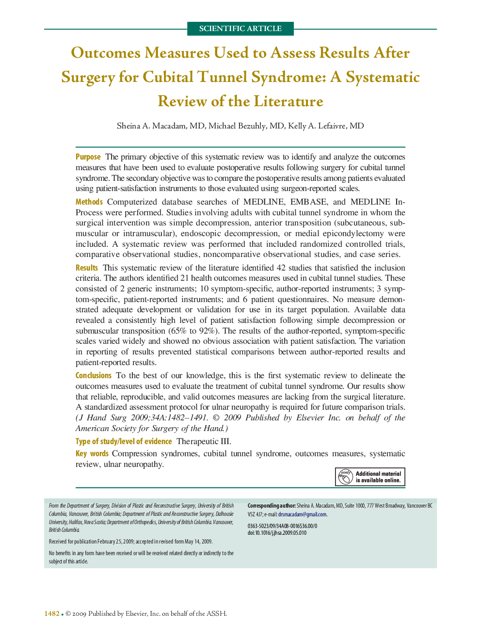 Outcomes Measures Used to Assess Results After Surgery for Cubital Tunnel Syndrome: A Systematic Review of the Literature