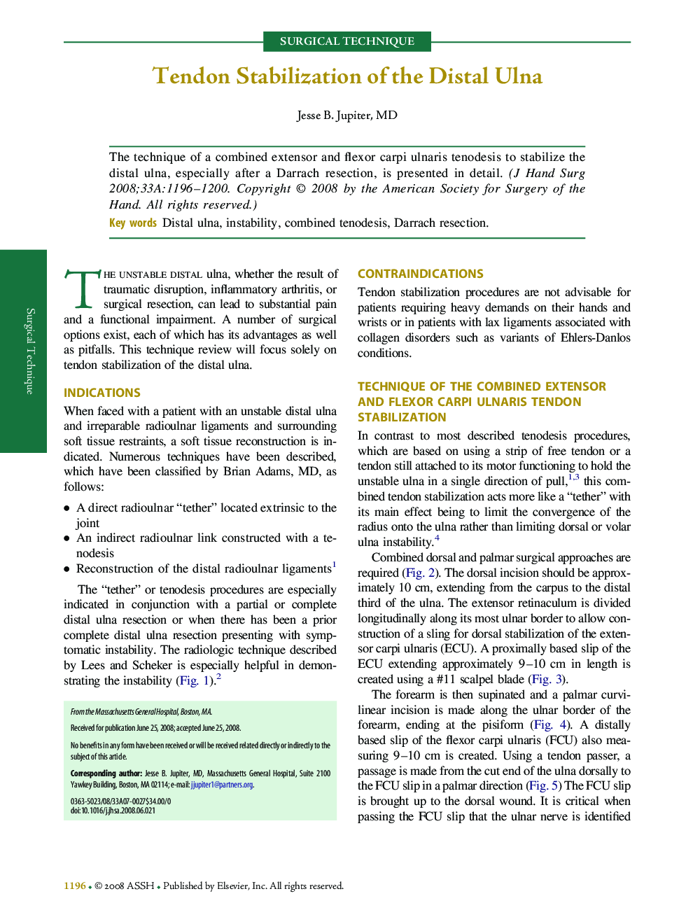 Tendon Stabilization of the Distal Ulna 