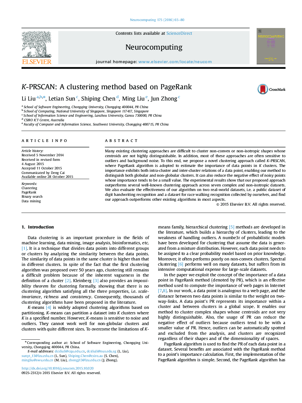 K-PRSCAN: A clustering method based on PageRank