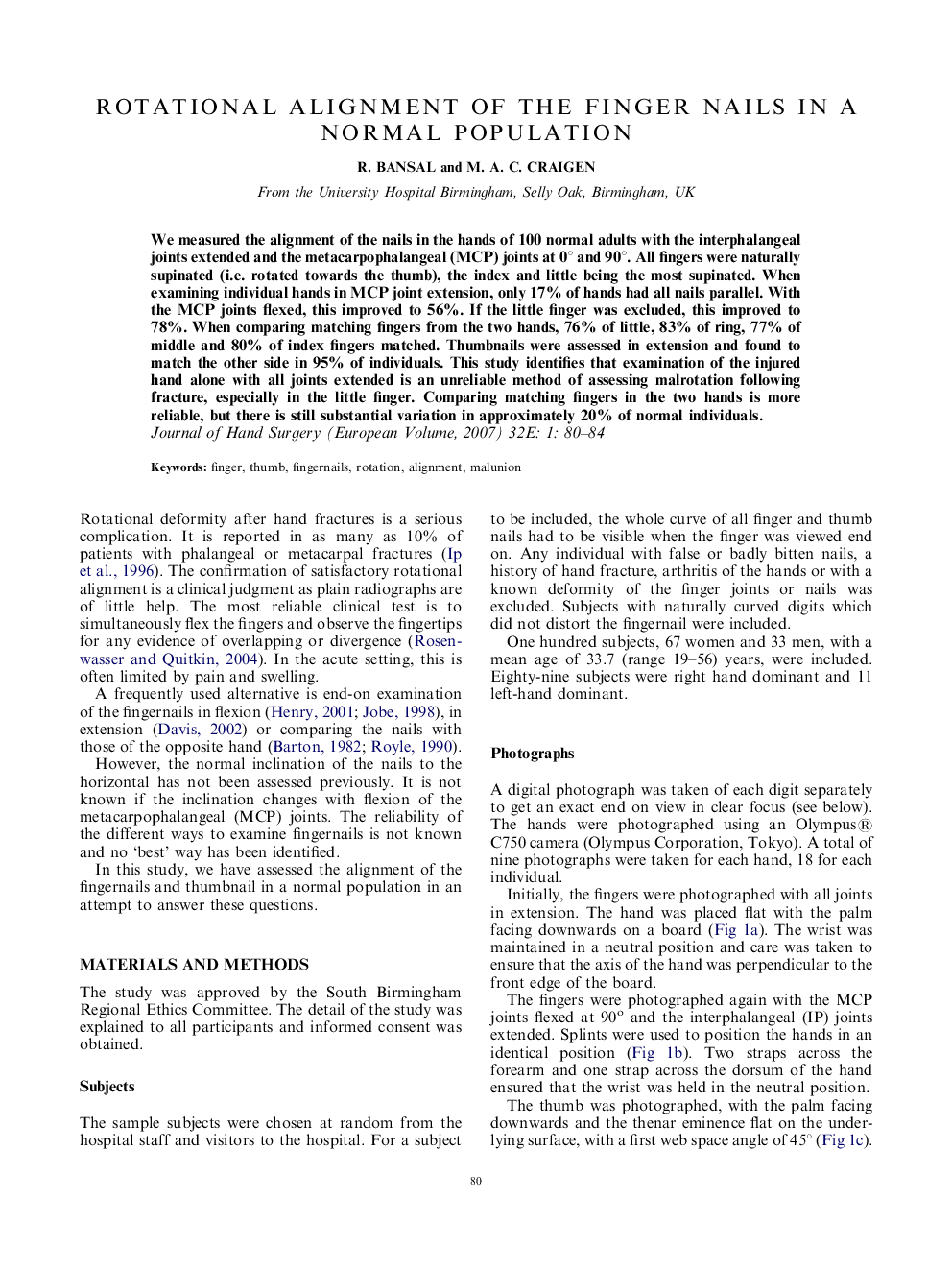 Rotational alignment of the finger nails in a normal population