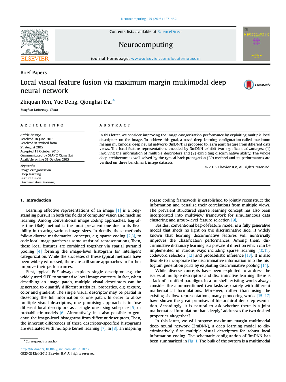 Local visual feature fusion via maximum margin multimodal deep neural network