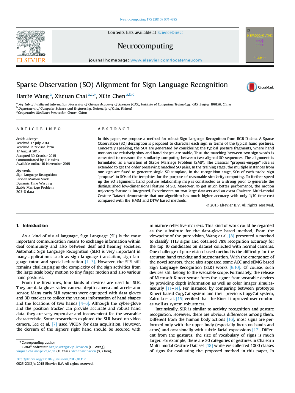 Sparse Observation (SO) Alignment for Sign Language Recognition