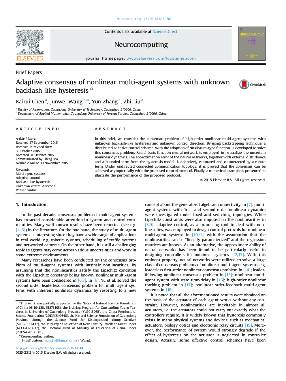 Adaptive consensus of nonlinear multi-agent systems with unknown backlash-like hysteresis 
