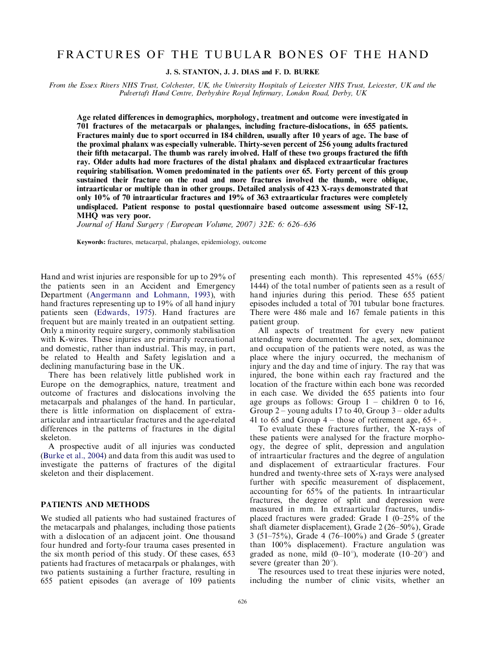 Fractures of the Tubular Bones of the Hand