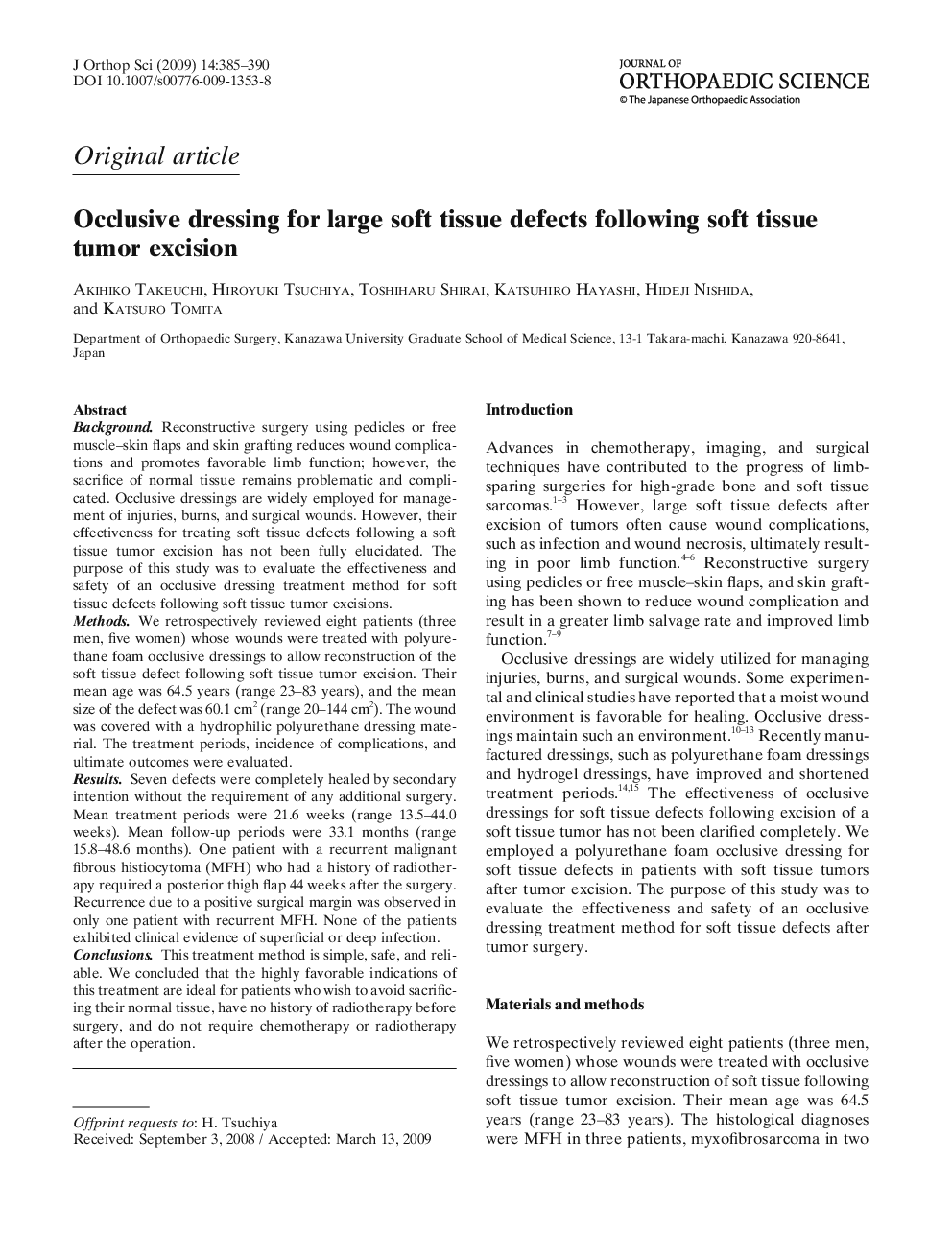Occlusive dressing for large soft tissue defects following soft tissue tumor excision