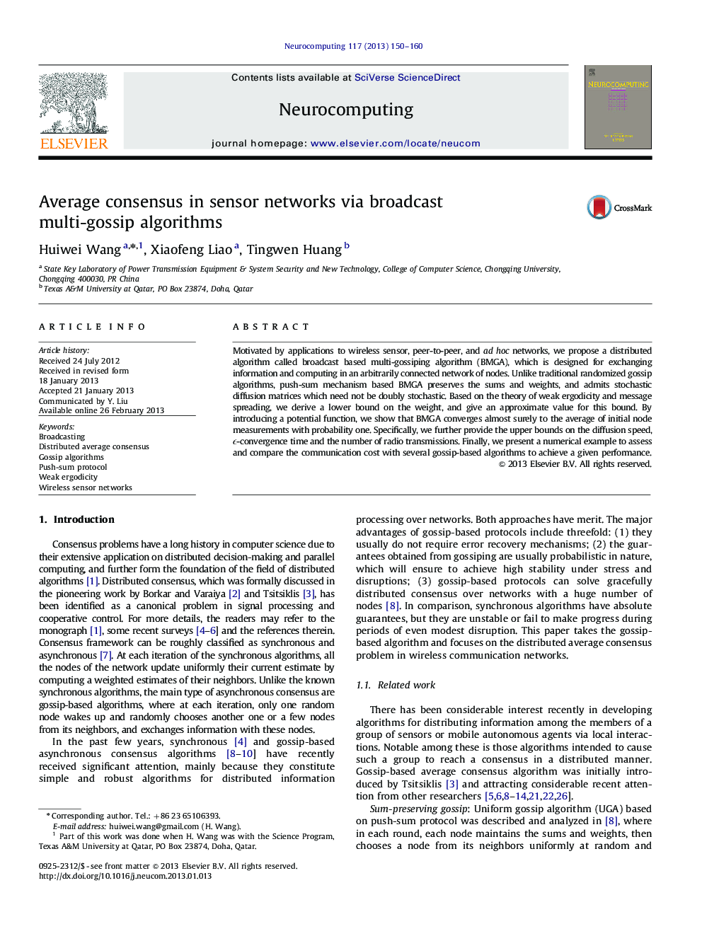 Average consensus in sensor networks via broadcast multi-gossip algorithms