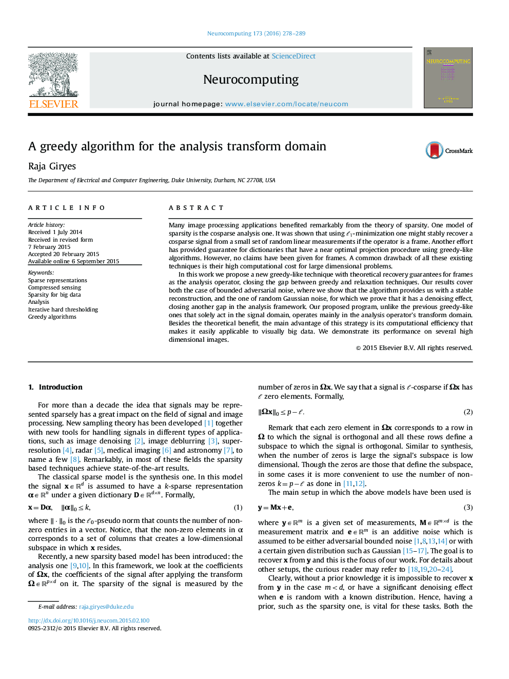 A greedy algorithm for the analysis transform domain