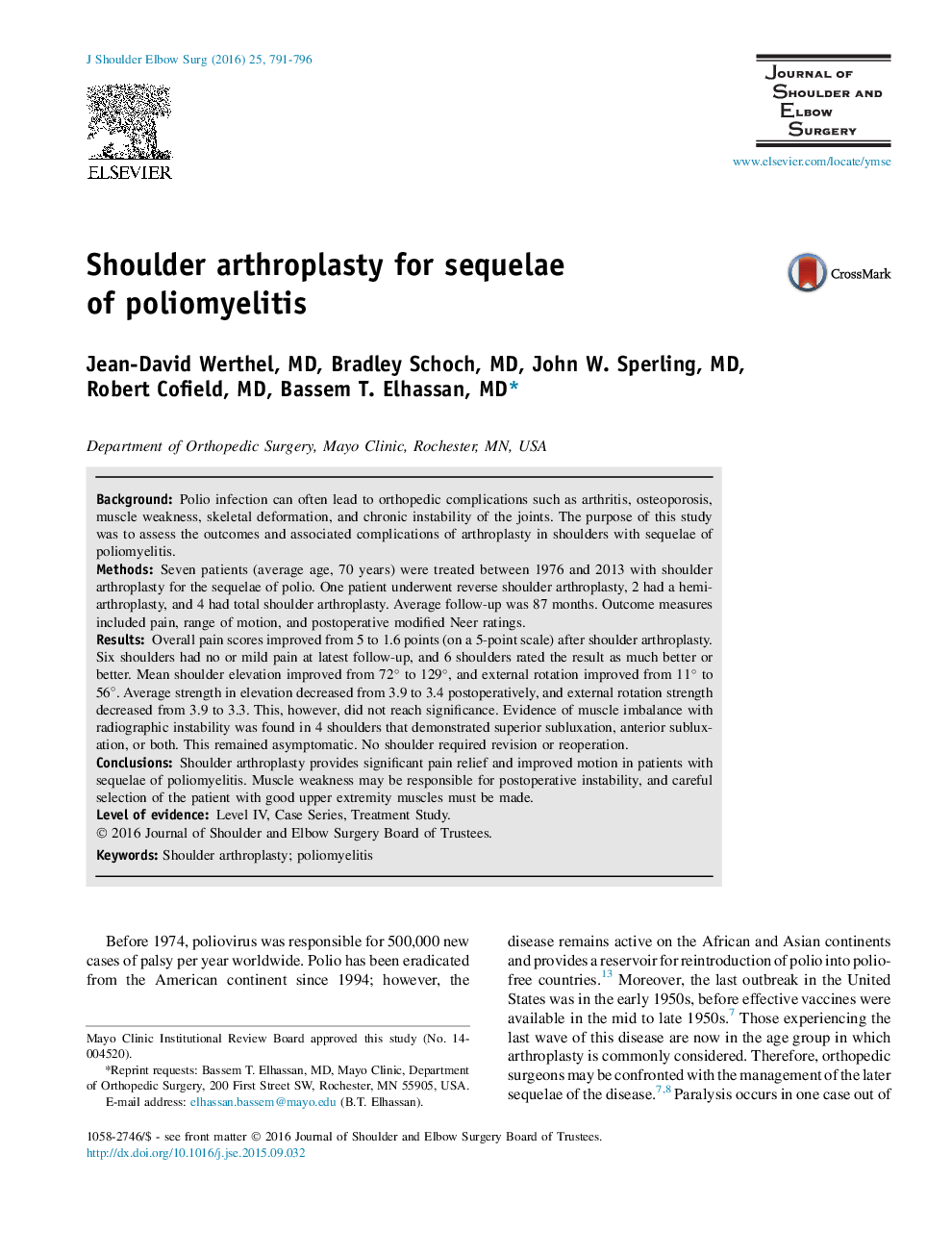 Shoulder arthroplasty for sequelae of poliomyelitis 