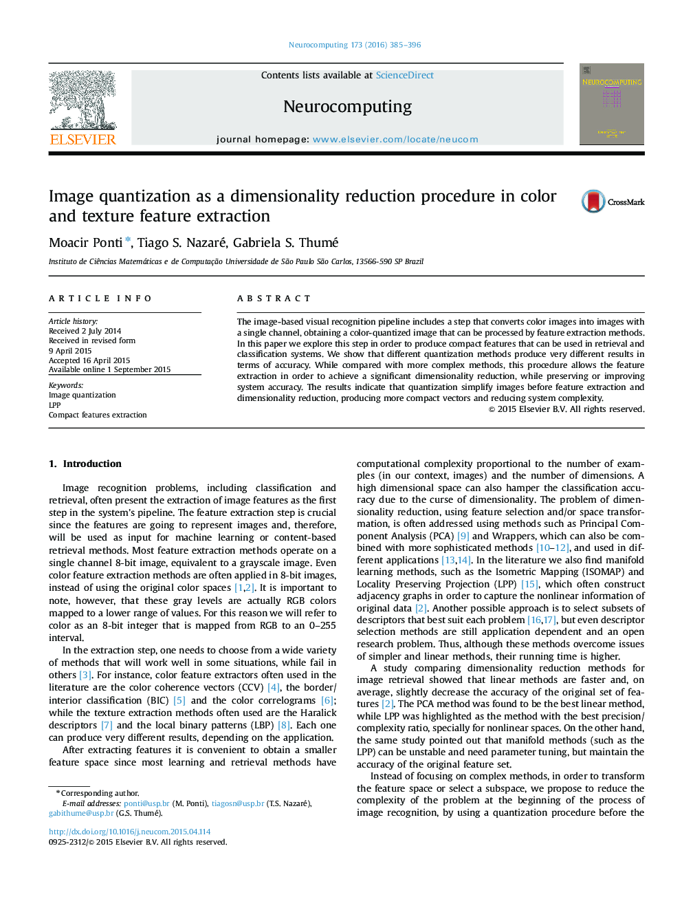 Image quantization as a dimensionality reduction procedure in color and texture feature extraction