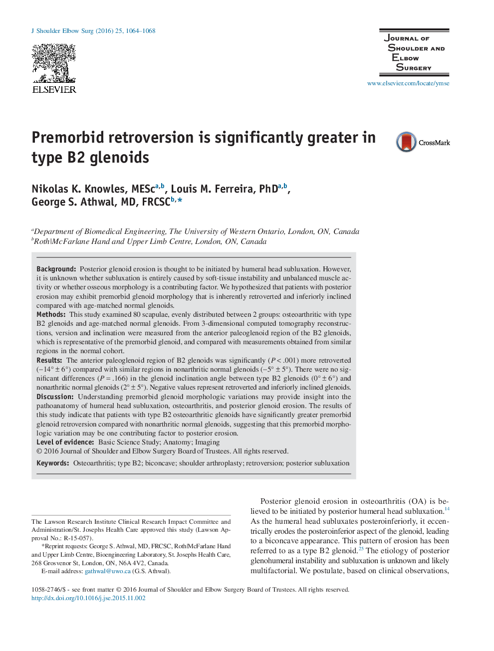 Premorbid retroversion is significantly greater in type B2 glenoids 