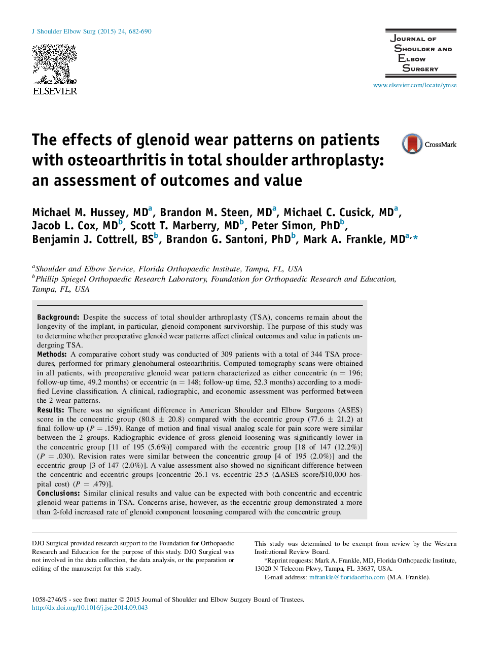 اثرات الگوهای پوشیدنی گلنویید در بیماران مبتلا به استئوآرتریت در کل آرتروپلاستی شانه: ارزیابی نتایج و ارزش 