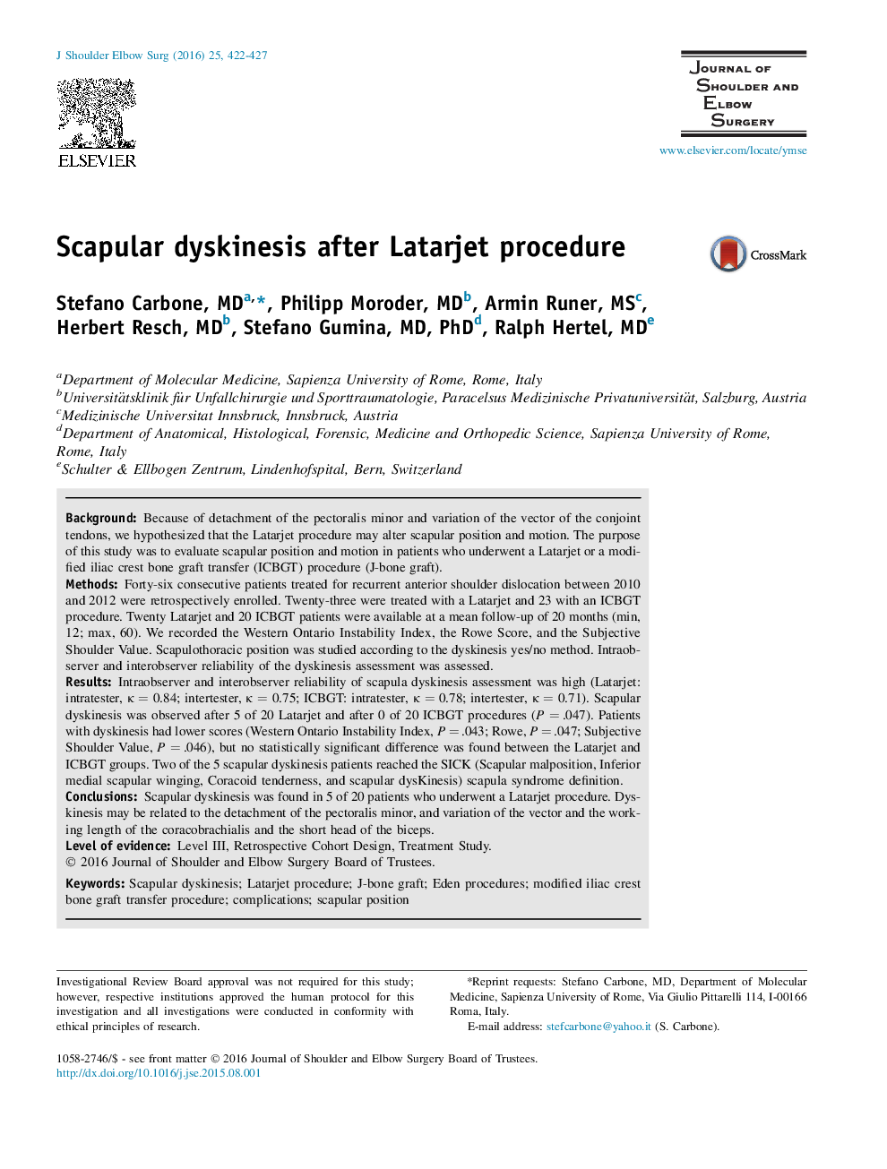 Scapular dyskinesis after Latarjet procedure 