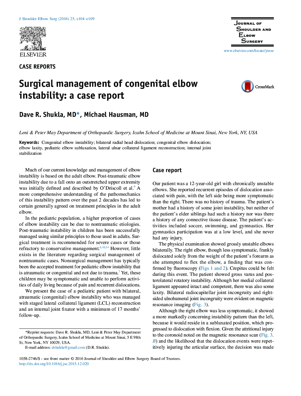 Surgical management of congenital elbow instability: a case report