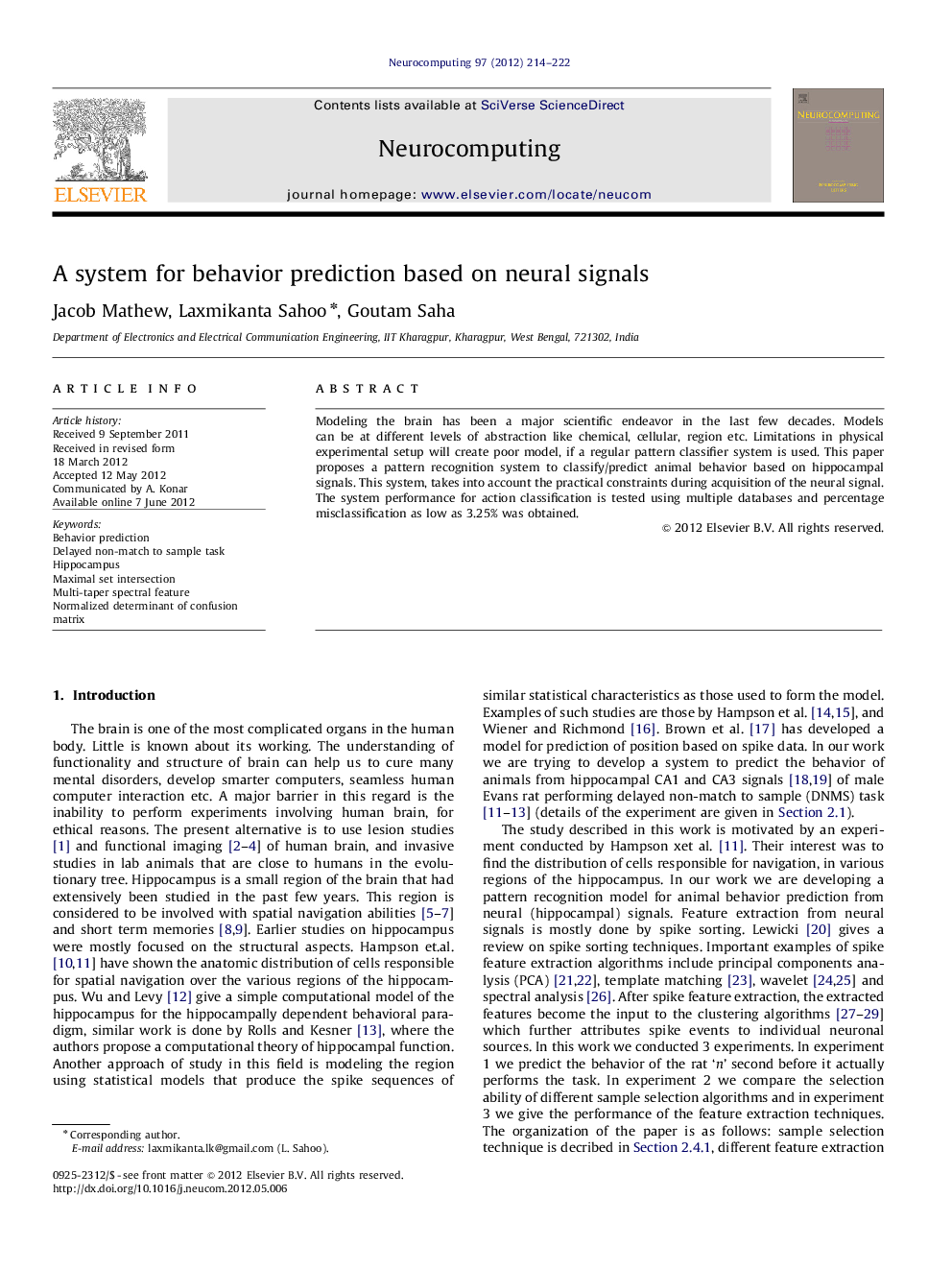 A system for behavior prediction based on neural signals