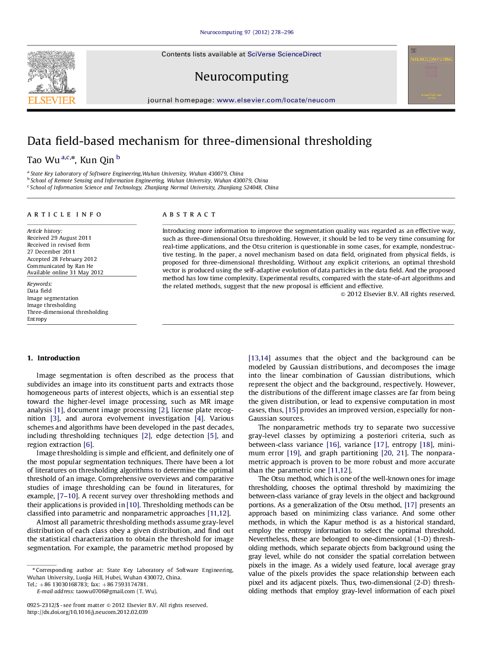 Data field-based mechanism for three-dimensional thresholding