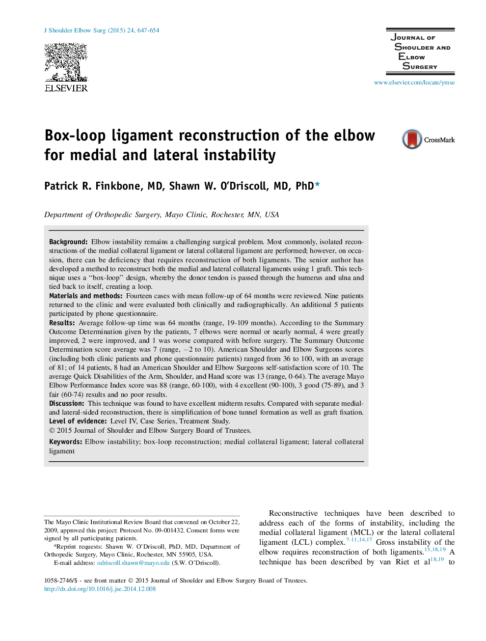 Box-loop ligament reconstruction of the elbow for medial and lateral instability 