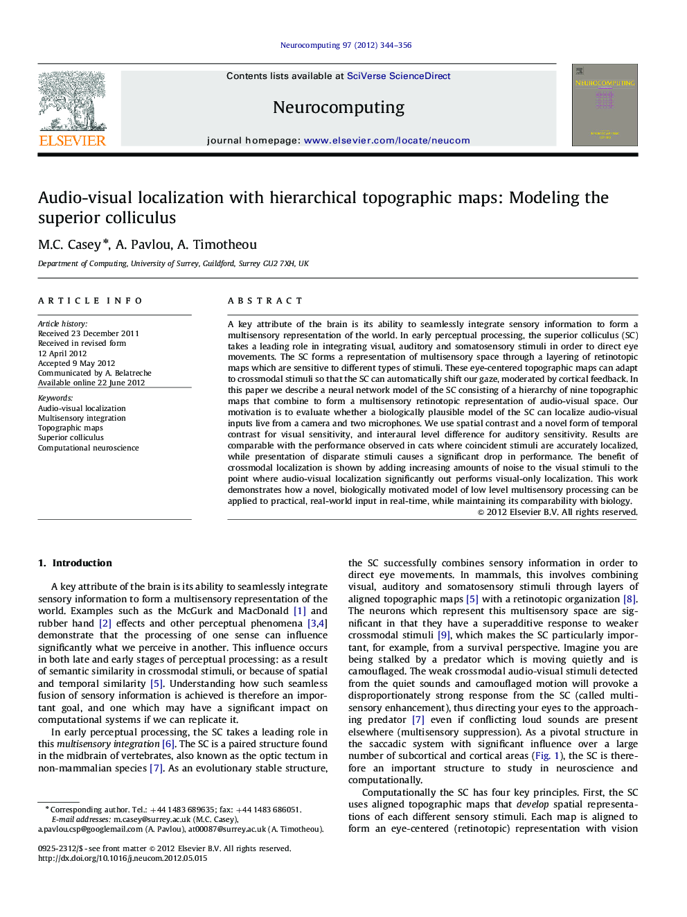 Audio-visual localization with hierarchical topographic maps: Modeling the superior colliculus