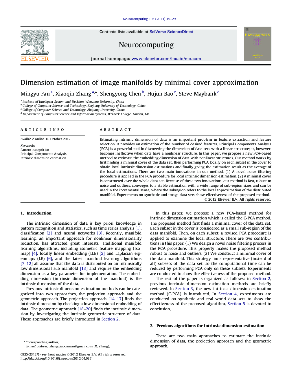 Dimension estimation of image manifolds by minimal cover approximation