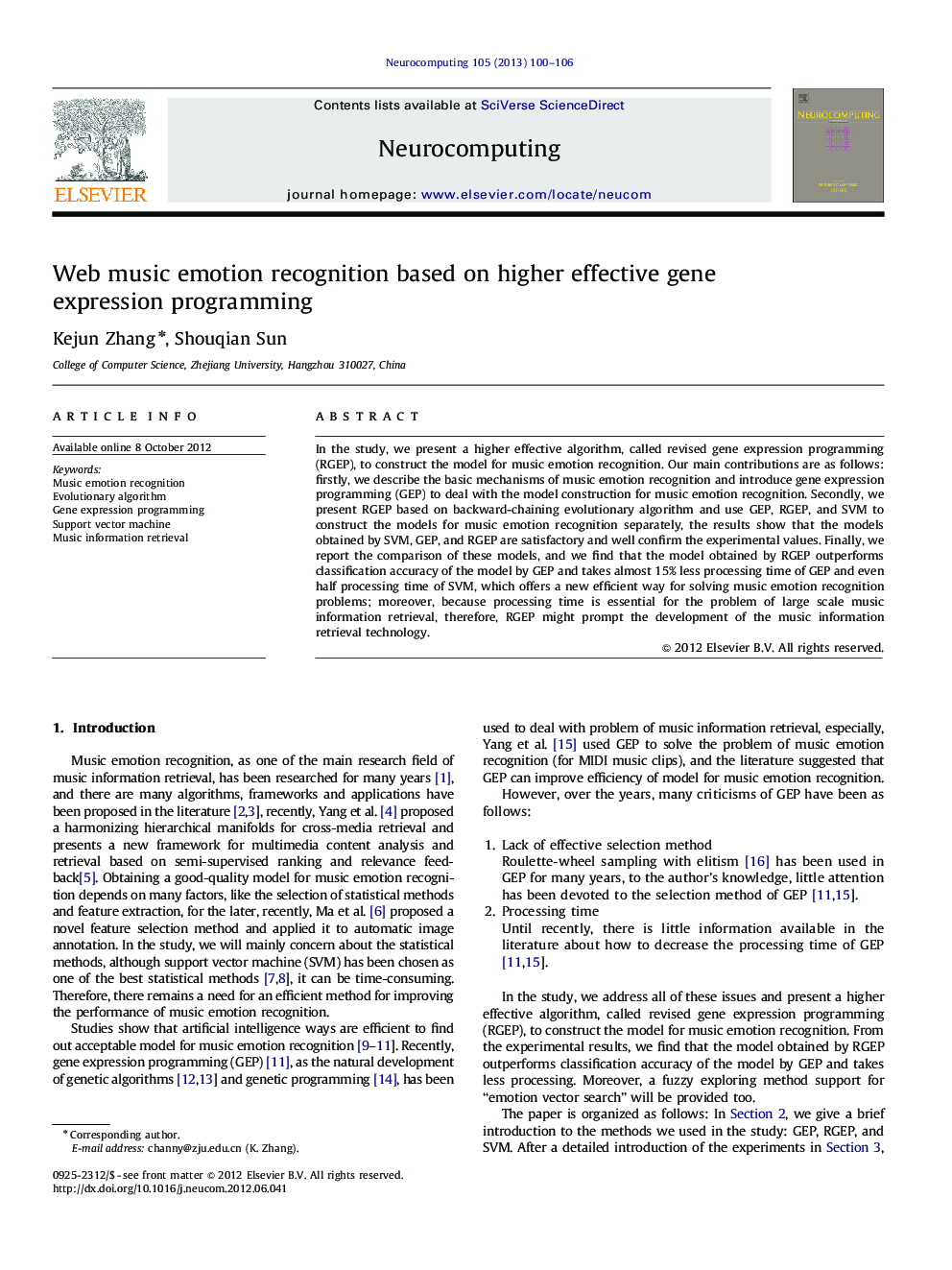 Web music emotion recognition based on higher effective gene expression programming