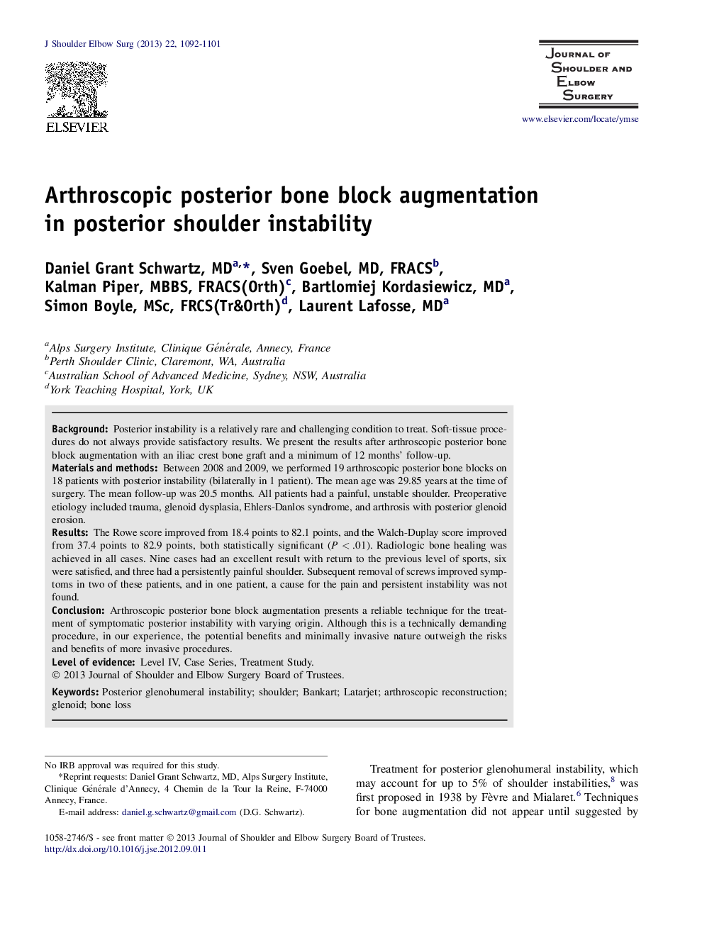 Arthroscopic posterior bone block augmentation in posterior shoulder instability 