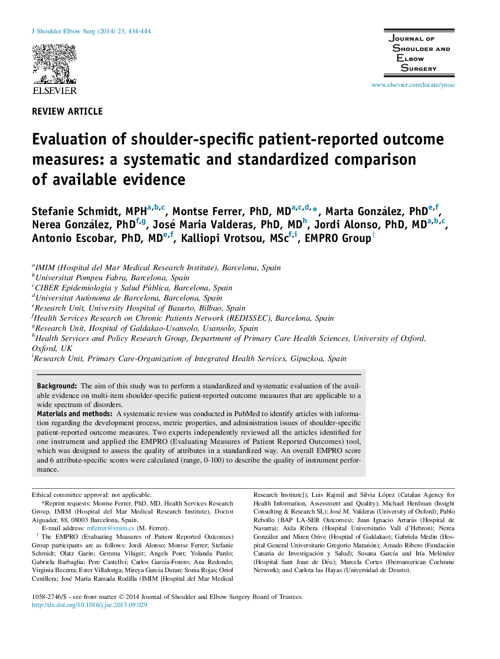 Evaluation of shoulder-specific patient-reported outcome measures: a systematic and standardized comparison of available evidence 