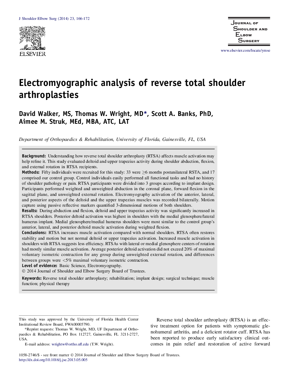 Electromyographic analysis of reverse total shoulder arthroplasties 