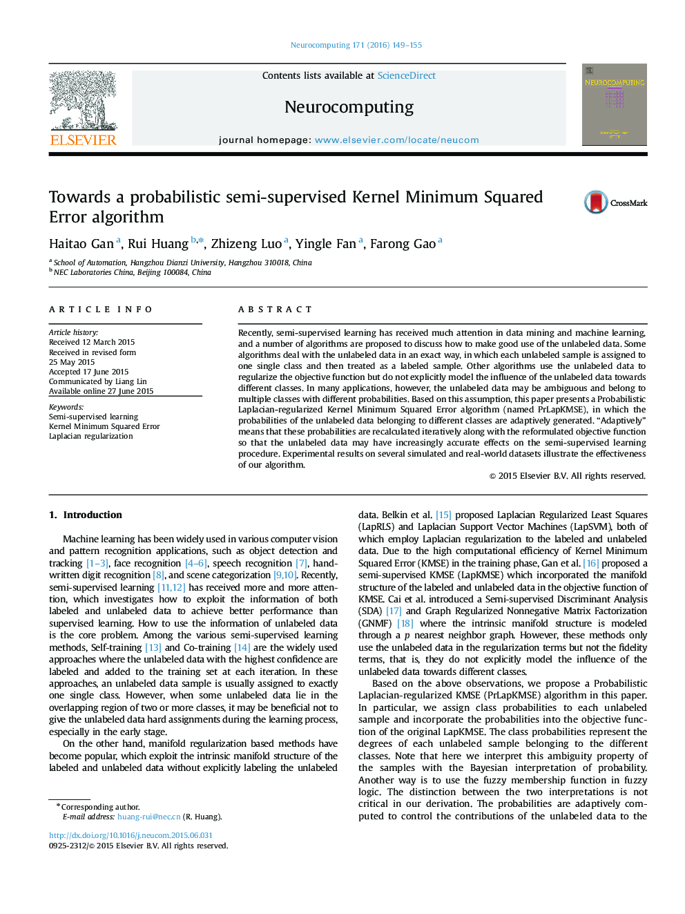 Towards a probabilistic semi-supervised Kernel Minimum Squared Error algorithm