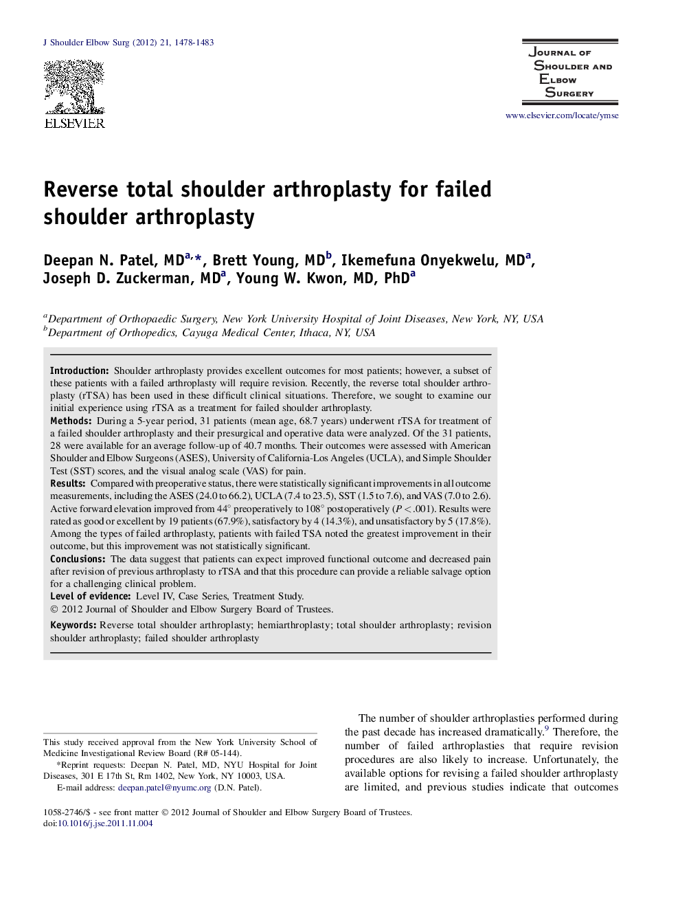 Reverse total shoulder arthroplasty for failed shoulder arthroplasty 