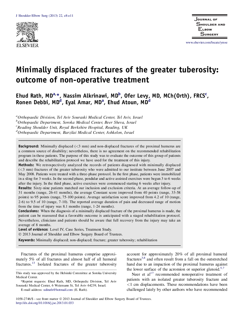 Minimally displaced fractures of the greater tuberosity: outcome of non-operative treatment 