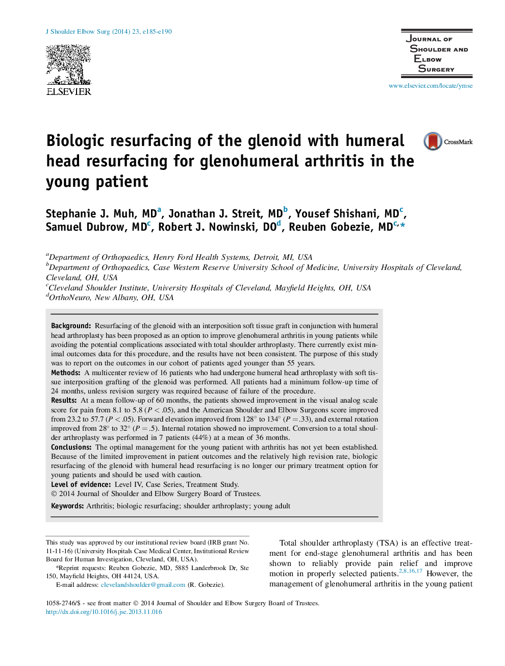 Biologic resurfacing of the glenoid with humeral head resurfacing for glenohumeral arthritis in the young patient 