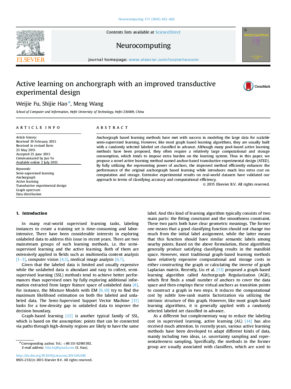 Active learning on anchorgraph with an improved transductive experimental design