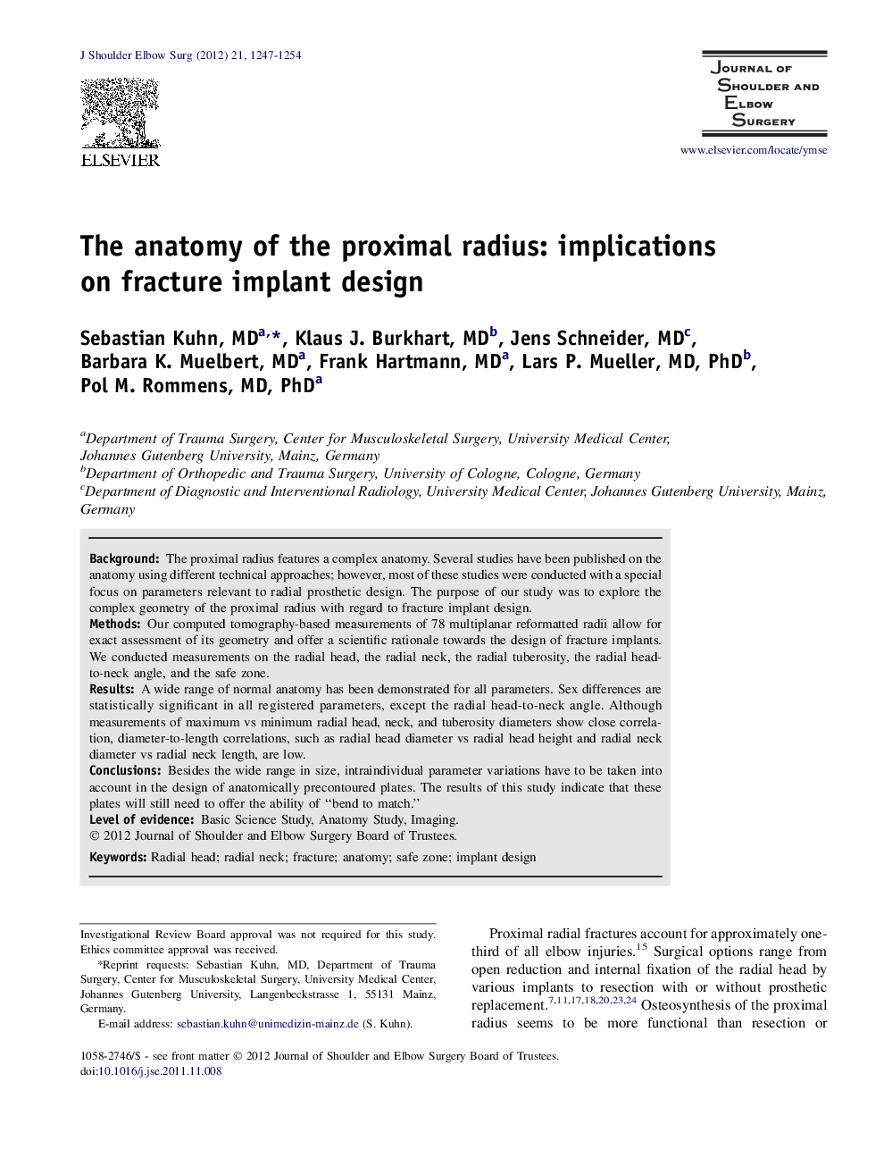 The anatomy of the proximal radius: implications on fracture implant design 