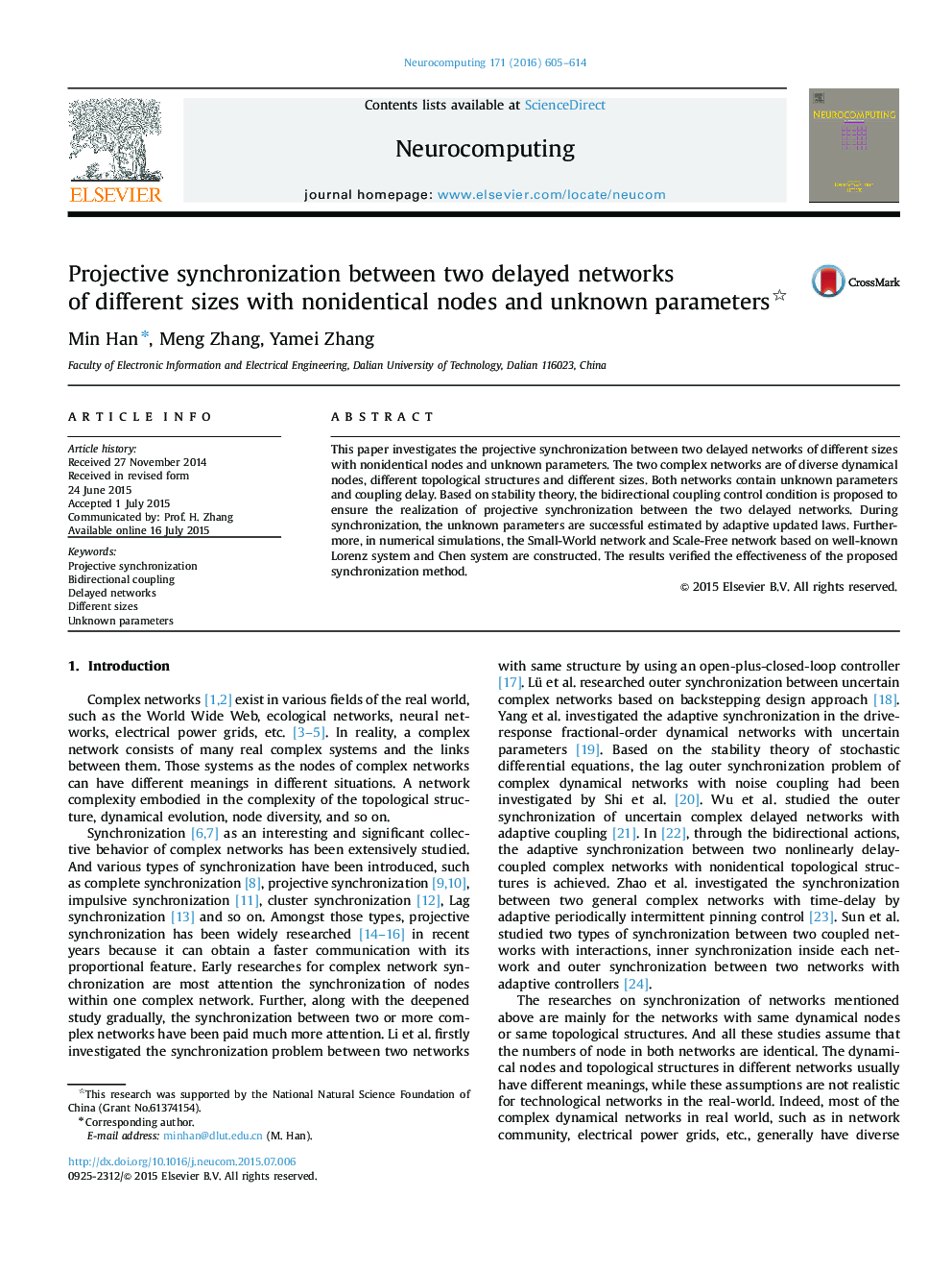 Projective synchronization between two delayed networks of different sizes with nonidentical nodes and unknown parameters 