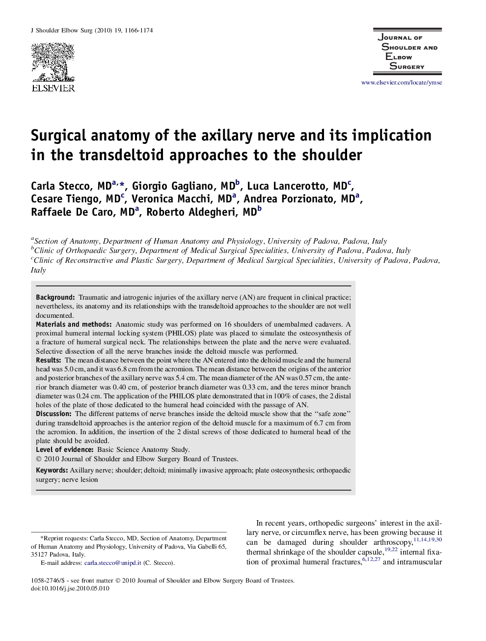 Surgical anatomy of the axillary nerve and its implication in the transdeltoid approaches to the shoulder