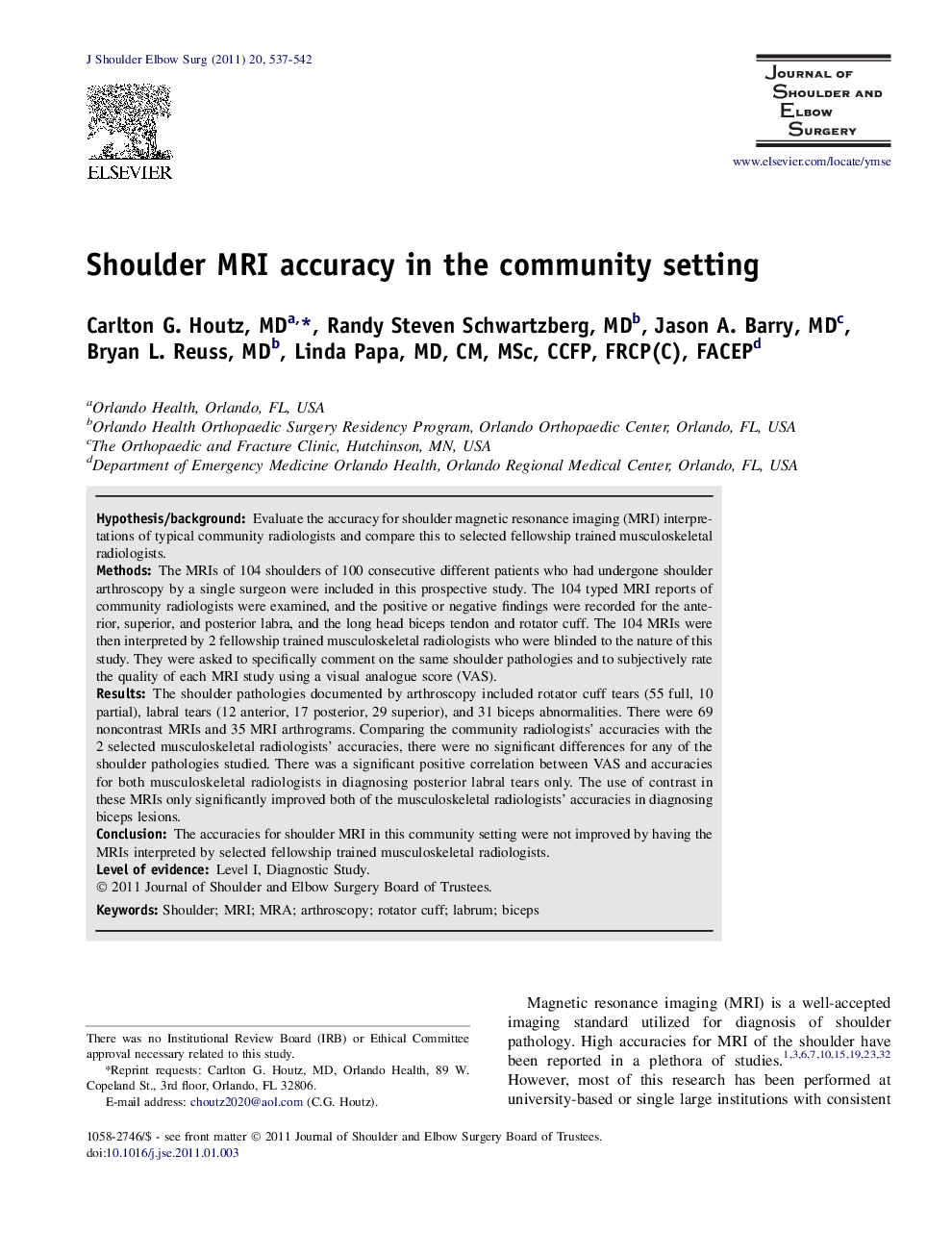 Shoulder MRI accuracy in the community setting 